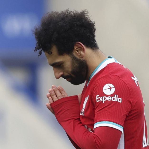 Mohamed Salah攻進利物浦第1球後慶祝。（達志影像）