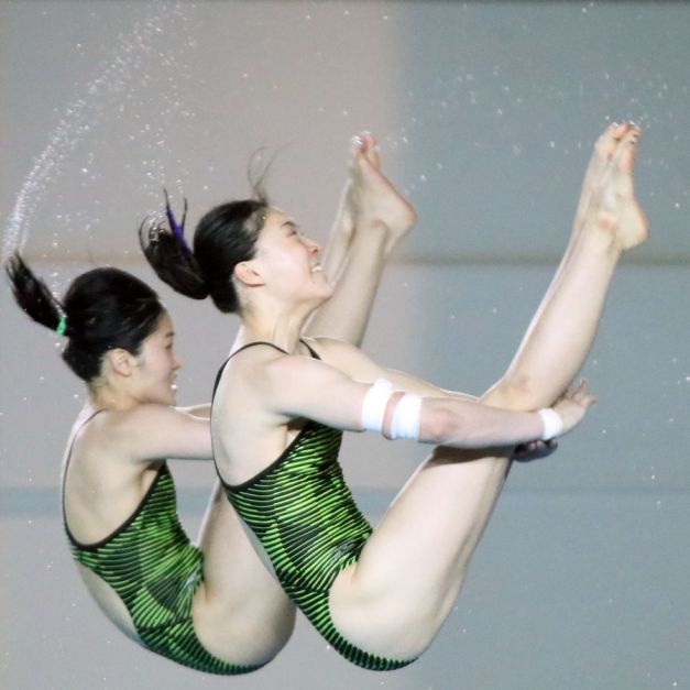 韓國隊在世大運測試賽女子雙人跳臺有精彩表現。（世大運提供）